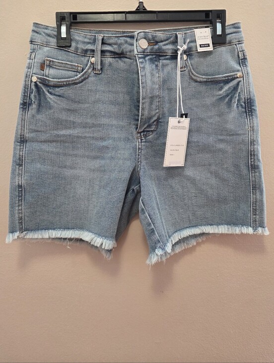 Judy Blue Pants - Women's Judy Blue Mid Rise Light Blue Denim Frayed Hem Shorts